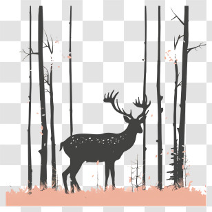 Deer Silhouette - Silhouette Deer In Forest Scene Transparent PNG