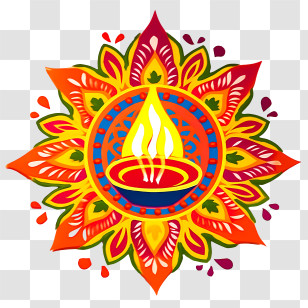 Diwali Diyas - Colorful Rangoli Design For Diwali Celebration Transparent PNG