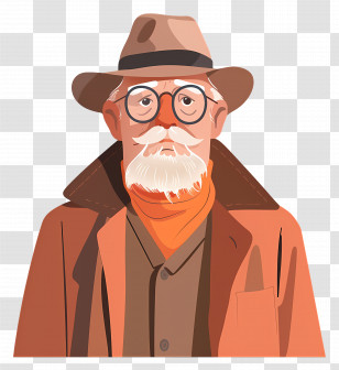 Cartoon Grandfather - Old Man With Hat And Glasses Transparent PNG