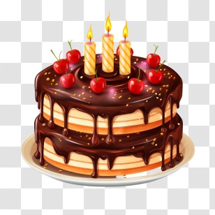 Birthday Cake - Delicious Chocolate Birthday Cake With Cherries Transparent PNG