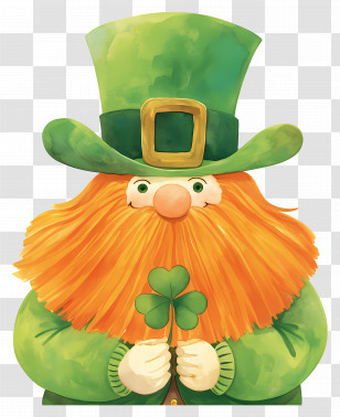 St Patricks Day Gnome - Leprechaun With Orange Beard And Four-Leaf Clover Transparent PNG