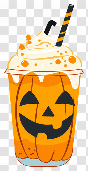 Halloween Milkshake - Pumpkin Cup With Cream And Straw Transparent PNG