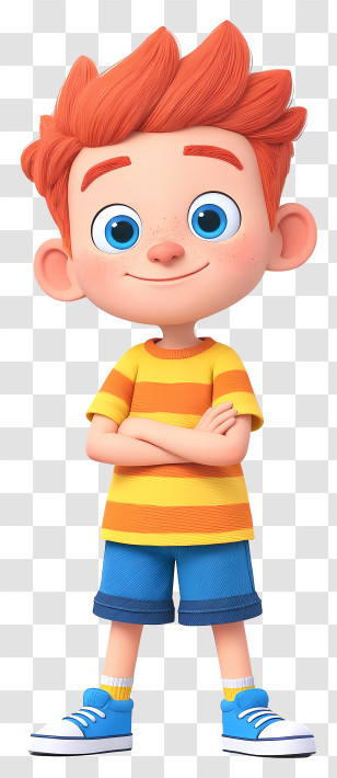 Animated Boy - Red-Haired Cartoon Boy In Striped Shirt Transparent PNG