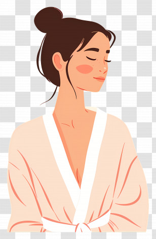 Woman In Bathrobe - Relaxed Woman In Robe With Hair Bun Transparent PNG