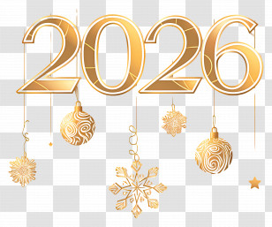 2026 New Year - Golden 2025 With Ornaments And Stars Transparent PNG