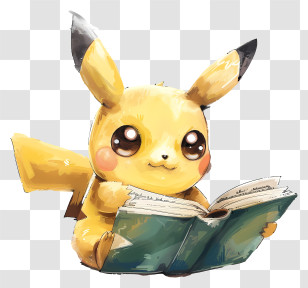 Pikachu - Cute Pikachu Reading A Book Illustration Transparent PNG