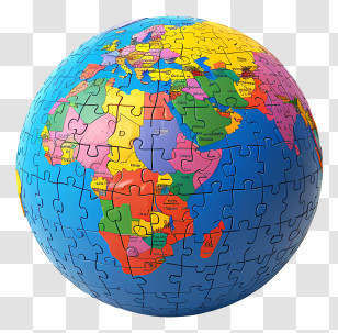 Globe - Brightly Colored Globe Puzzle Representing Continents Transparent PNG