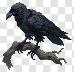 Black Raven - Realistic Crow On A Branch Transparent PNG