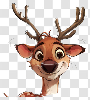 Reindeer - Smiling Cartoon Deer With Antlers Transparent PNG
