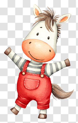 Watercolor Circus Horse - Playful Cartoon Horse In Red Overalls Transparent PNG