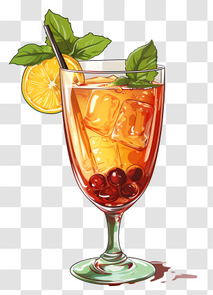 Cocktail - Orange Cocktail With Ice And Garnish Transparent PNG