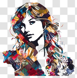 Taylor Swift Silhouette - Colorful Patchwork Woman Transparent PNG