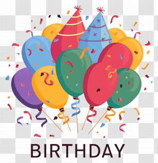 Birthday Balloon - Birthday Celebration Balloons With Confetti And Party Hats Transparent PNG