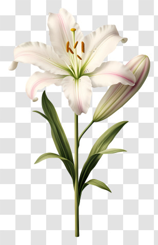 White Lily - Elegant White Lily Flower Illustration With Green Stems Transparent PNG