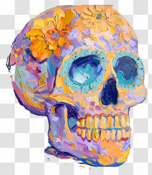 Oil Painting - Decorative Skull With Flowers Transparent PNG