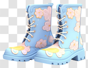 Pastel Winter Boots - Stylish Blue Floral Boots Illustration Transparent PNG