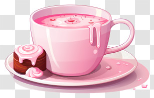 Coffee Cup - Pink Cup With Drink And Dessert On Saucer Transparent PNG