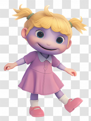 Little Girl - Cartoon Girl Wearing A Pink Dress Smiling Transparent PNG