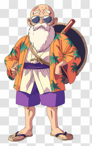 Master Roshi - Elderly Cartoon Man In Tropical Outfit Transparent PNG