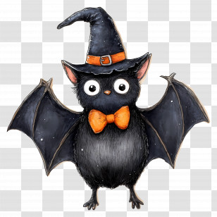 Halloween Bats - Halloween Bat Wearing Witch Hat Transparent PNG