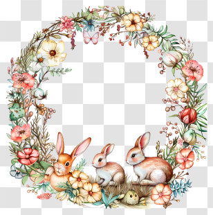 Easter Frame - Rabbits In A Floral Wreath Transparent PNG