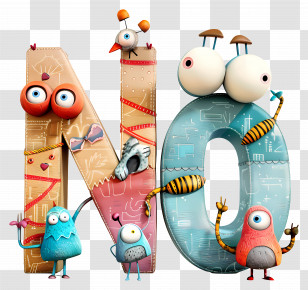 No Sign - NO Letters With Cartoon Monsters Transparent PNG
