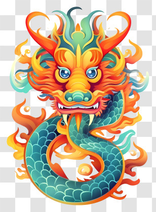 Chinese Dragon - Vibrant Chinese Dragon Head Illustration Transparent PNG
