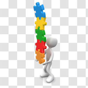 Stick Figure - White Figure Balancing Colorful Puzzle Pieces Transparent PNG