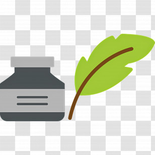 Feather Ink - Ink Bottle With Green Quill Transparent PNG