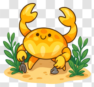 Cartoon Crab On Beach - Happy Crab On The Beach Transparent PNG