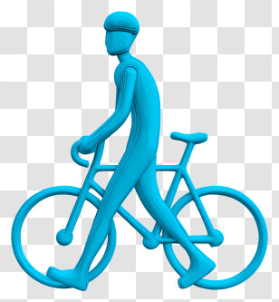 Man Doing Cycling - Blue Cyclist Walking With Bicycle Transparent PNG