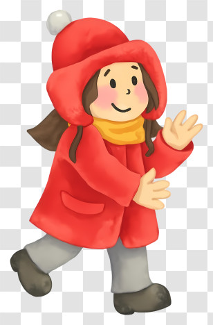 Girl Playing Snowball Fight - Girl In Red Winter Coat Transparent PNG