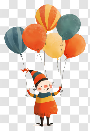 Clown With Balloons - Smiling Clown Holding Colorful Balloons Transparent PNG