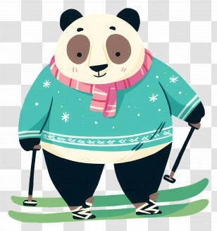 Panda Skiing - Cartoon Panda Skiing In Winter Sweater Transparent PNG