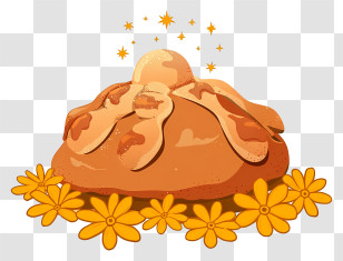 Pan De Muerto - Golden Pan De Muerto With Marigolds Transparent PNG