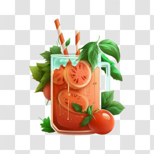 Tomato Juice
 - Glass Of Tomato Juice With Green Leaves Transparent PNG