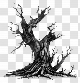 Tree Trunk - Spooky Old Tree Illustration For Halloween Theme Transparent PNG