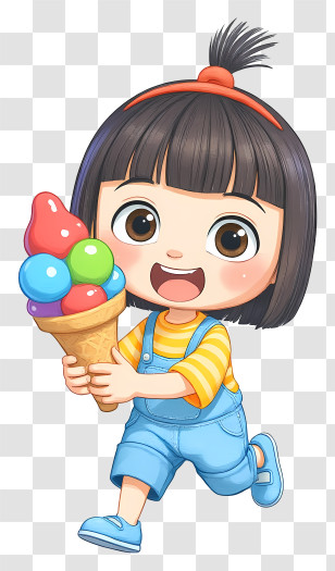 Chibi Agnes From Despicable Me - Happy Girl Running With Ice Cream Transparent PNG