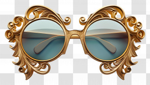 Sunglass Design - Ornate Golden Sunglasses Design Transparent PNG