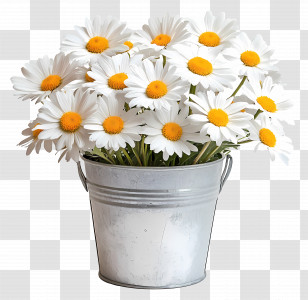 Daisies - White Daisies In A Silver Bucket Transparent PNG