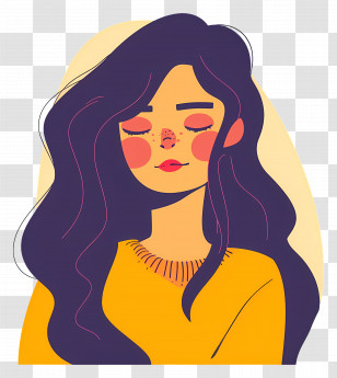 Cartoon Girl - Stylized Girl With Long Hair Illustration Transparent PNG