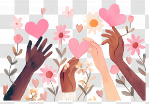World Kindness Day - Diverse Hands Holding Hearts Transparent PNG