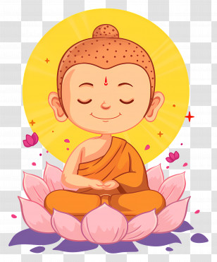 Buddha - Meditating Buddha Cartoon Illustration On Lotus Transparent PNG