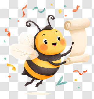 Cartoon Bee Holding Scroll - Happy Bee Holding Scroll Transparent PNG