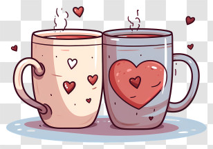 Coffee Cup - Two Coffee Mugs With Hearts Emphasizing Romance Transparent PNG