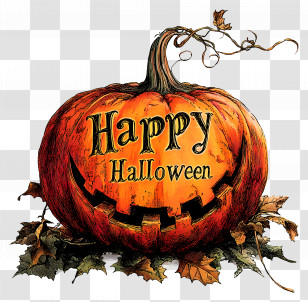 Happy Halloween - Bright Carved Pumpkin With Happy Halloween Message Transparent PNG