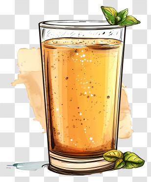 Jal Jeera Beverage - Refreshing Iced Tea In Glass With Mint Drawing Transparent PNG