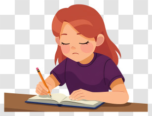 Woman Writing With Pencil - Girl Writing In Book Illustration Transparent PNG
