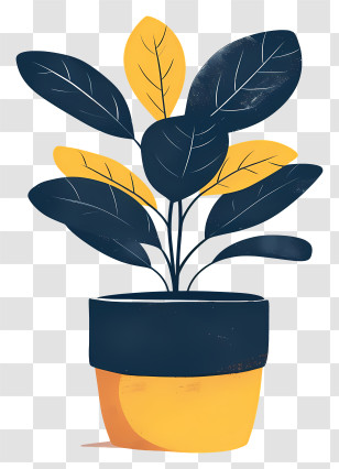 Modern Flower Pot - Decorative Potted Plant With Yellow And Green Leaves Transparent PNG