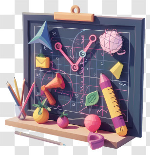 Chalkboard - Decorated Blackboard With Stationery Transparent PNG